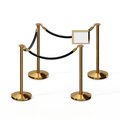 Montour Line Stanchion Post and Rope Kit Pol.Brass, 4FlatTop 3Blk Rope 8.5x11H Sign C-Kit-3-PB-FL-1-Tapped-1-8511-H-3-ER-BK-PB